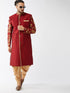 Vastramay Men's Maroon And Gold Silk Blend Sherwani Set